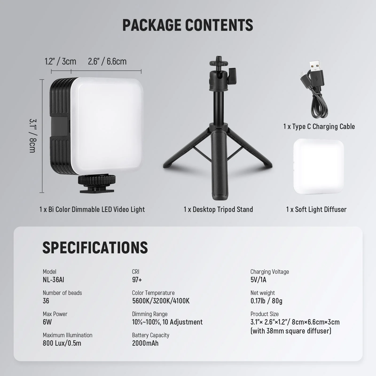 NEEWER NL-36AI LED Camera Video Light with Desk Tripod - Image 8