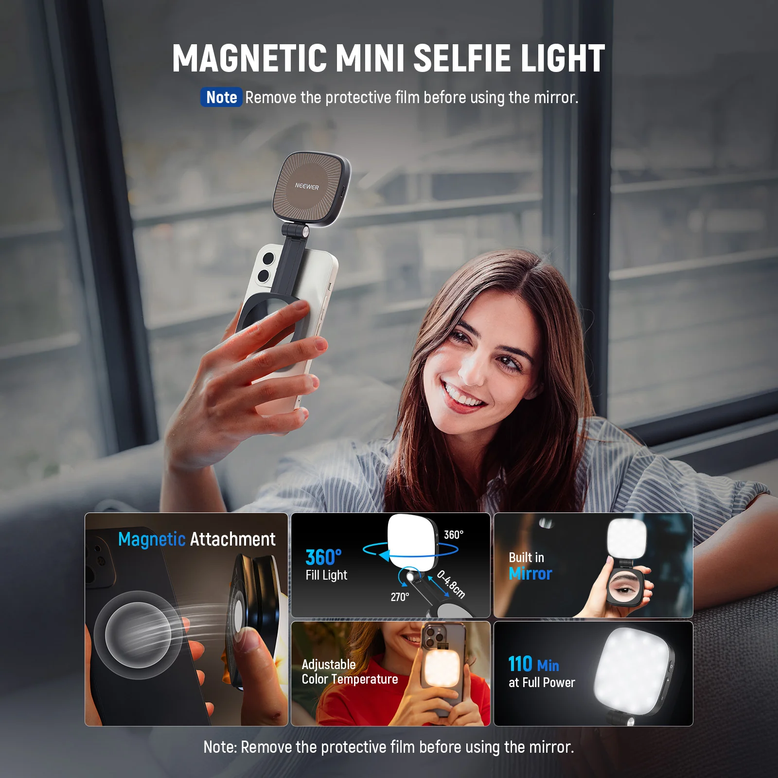 NEEWER BASICS NL48B Magnetic Selfie Fill Light with Mirror - Image 3