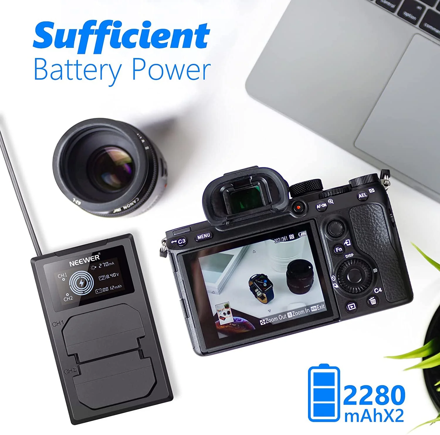 NEEWER 2 Pack NP-FZ100 Sony Replacement Battery Charger Set - Image 5