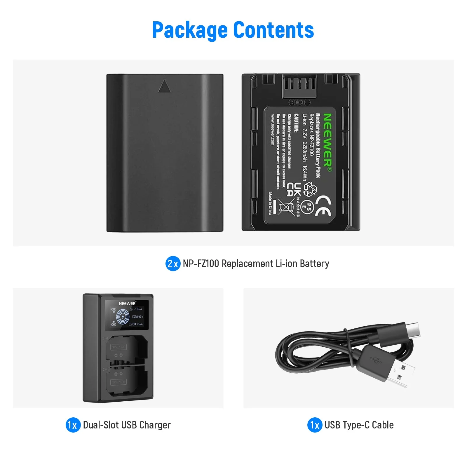 NEEWER 2 Pack NP-FZ100 Sony Replacement Battery Charger Set - Image 9