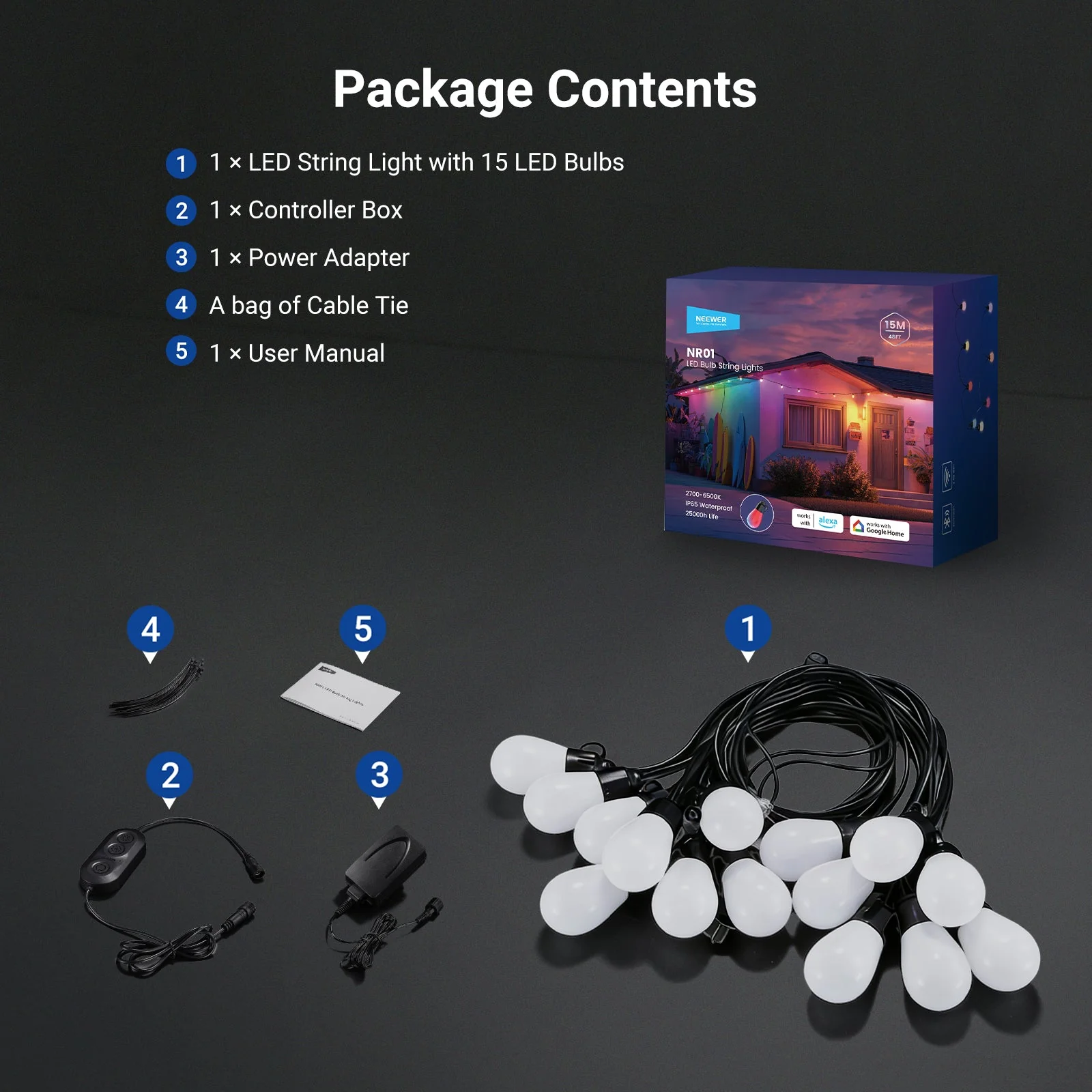 NEEWER NR01 Waterproof Smart Outdoor String Light Kit - Image 9