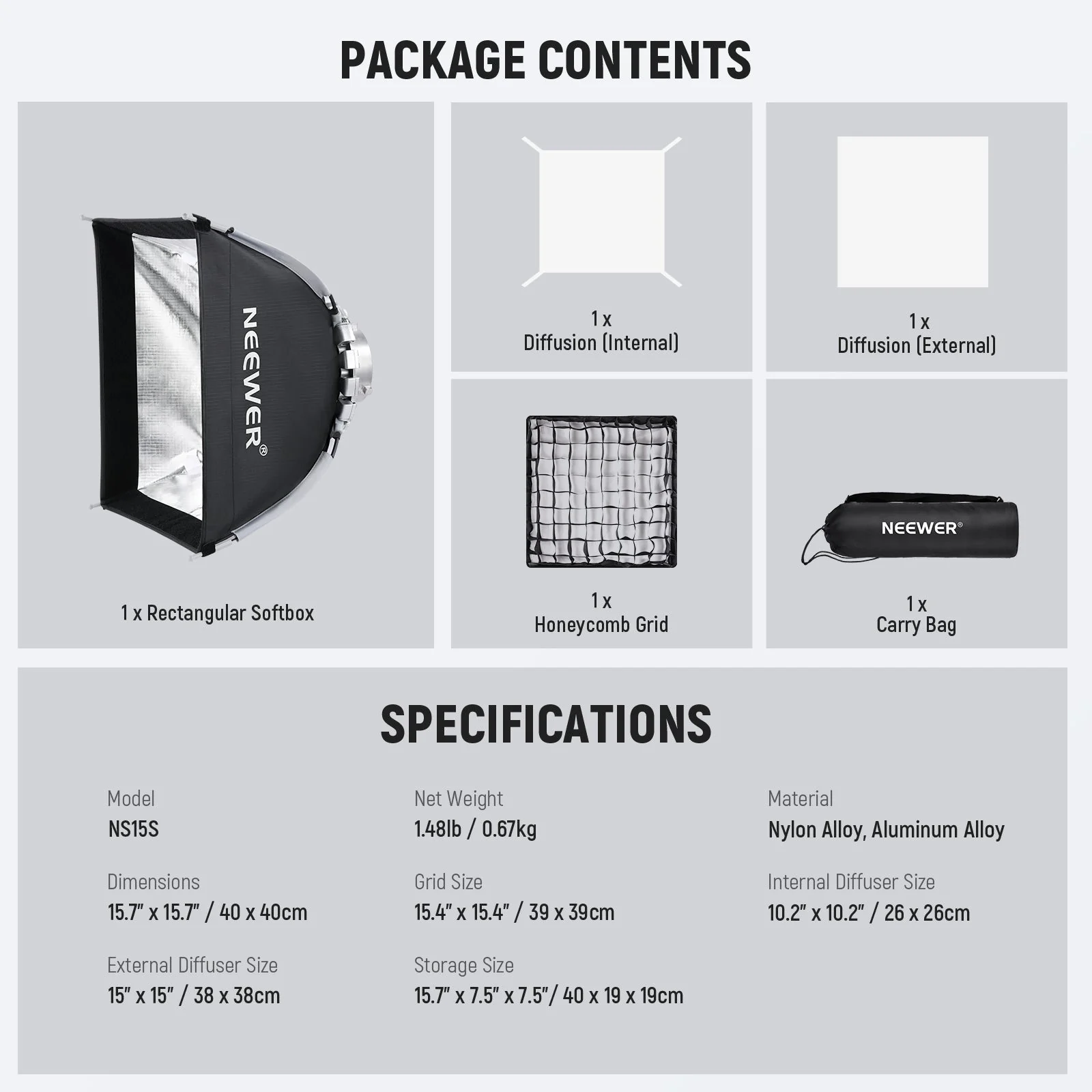 NEEWER NS15S 15.7"x15.7"/40x40cm Square Quick Release Softbox - Image 8