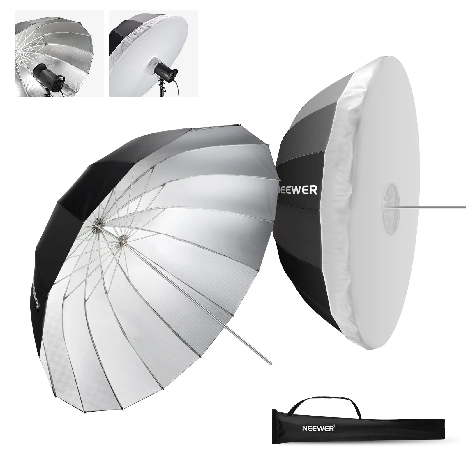 NEEWER Black/White/Silver Parabolic Reflective Umbrella with Diffuser - Image 10