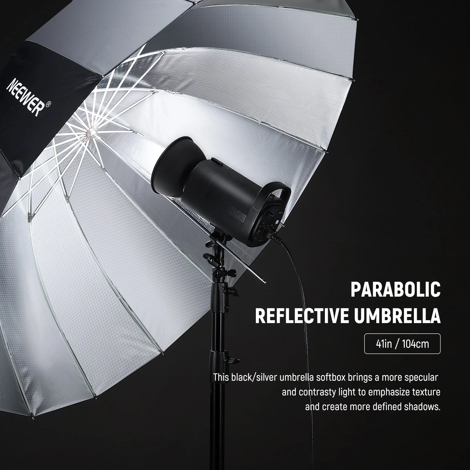 NEEWER Black/White/Silver Parabolic Reflective Umbrella with Diffuser - Image 11