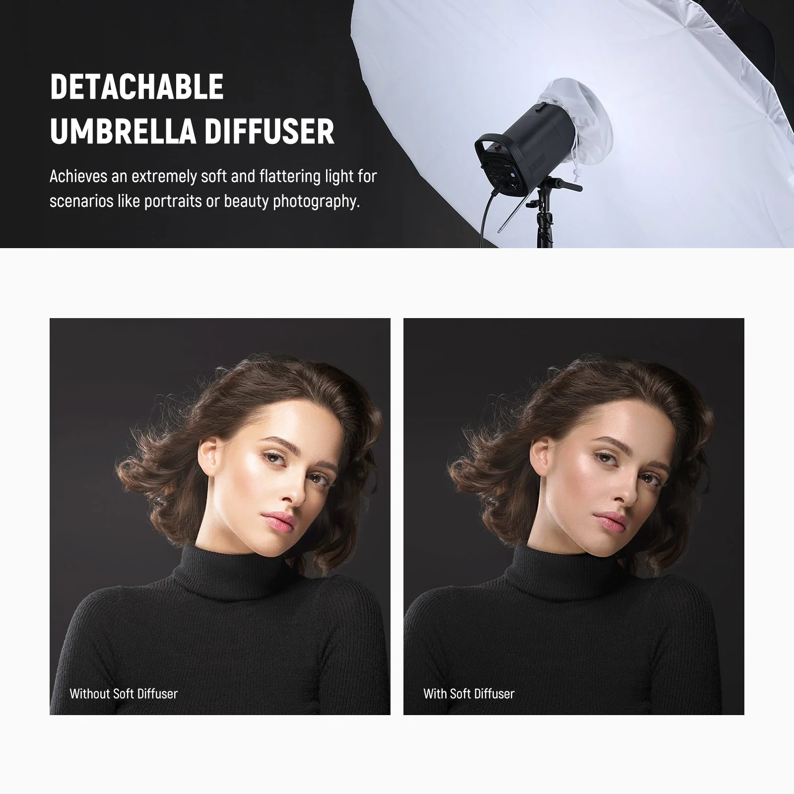 NEEWER Black/White/Silver Parabolic Reflective Umbrella with Diffuser - Image 13