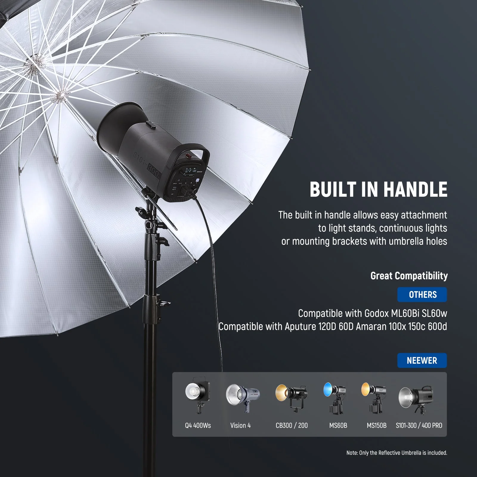 NEEWER Black/White/Silver Parabolic Reflective Umbrella with Diffuser - Image 14