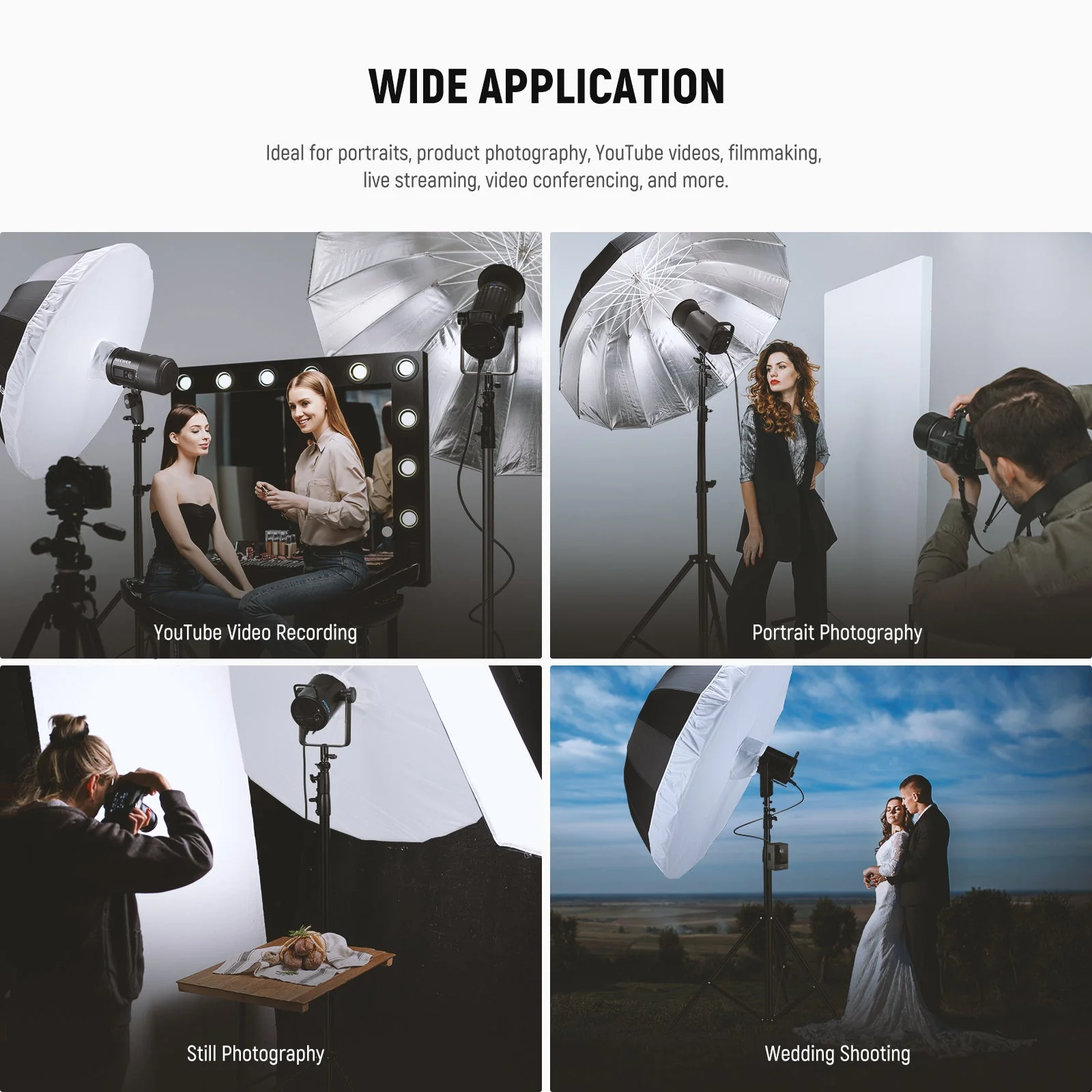 NEEWER Black/White/Silver Parabolic Reflective Umbrella with Diffuser - Image 17