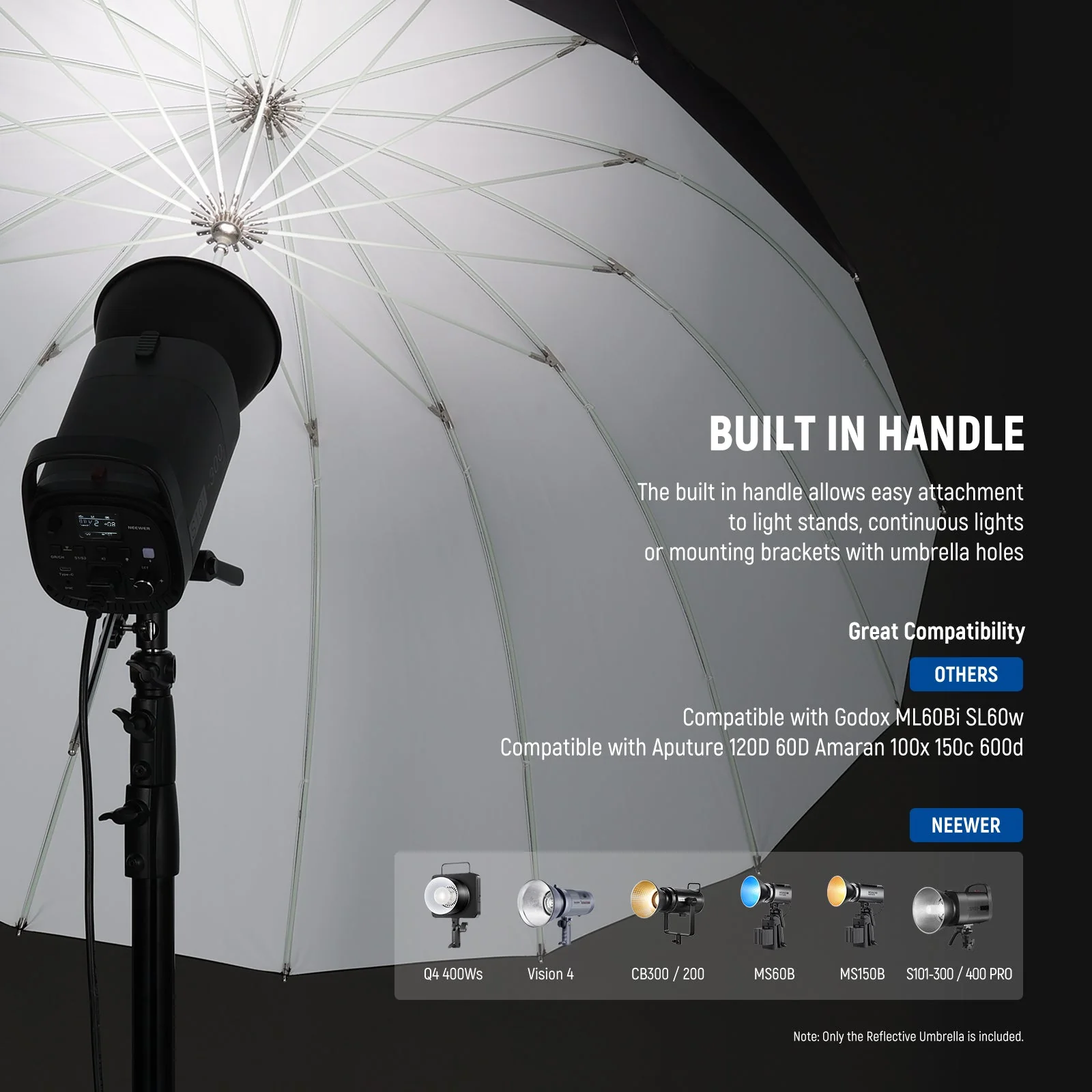 NEEWER Black/White/Silver Parabolic Reflective Umbrella with Diffuser - Image 5