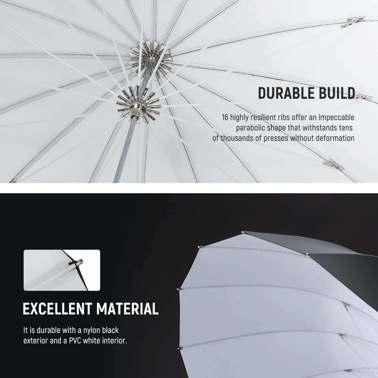 NEEWER Black/White/Silver Parabolic Reflective Umbrella with Diffuser - Image 6