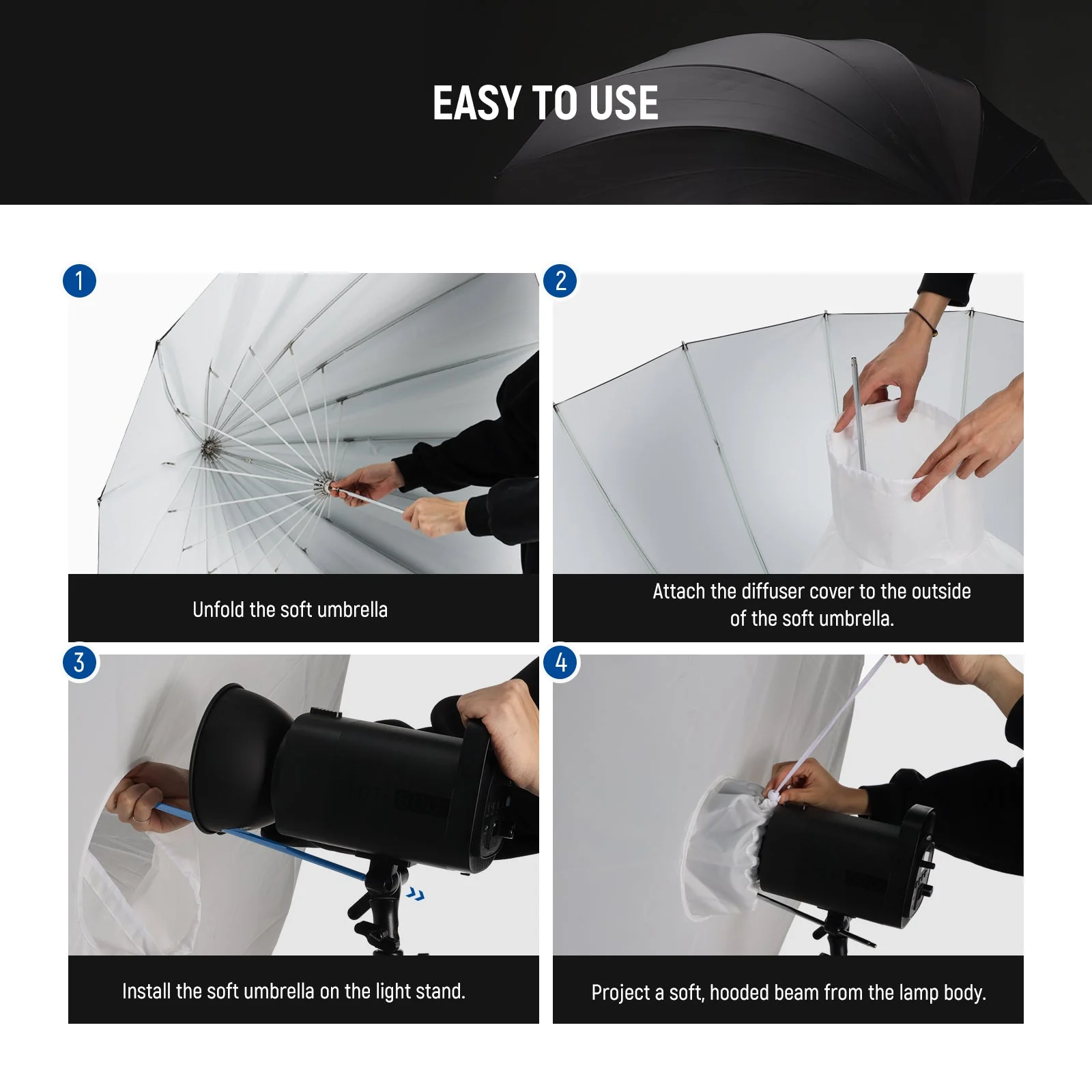 NEEWER Black/White/Silver Parabolic Reflective Umbrella with Diffuser - Image 7
