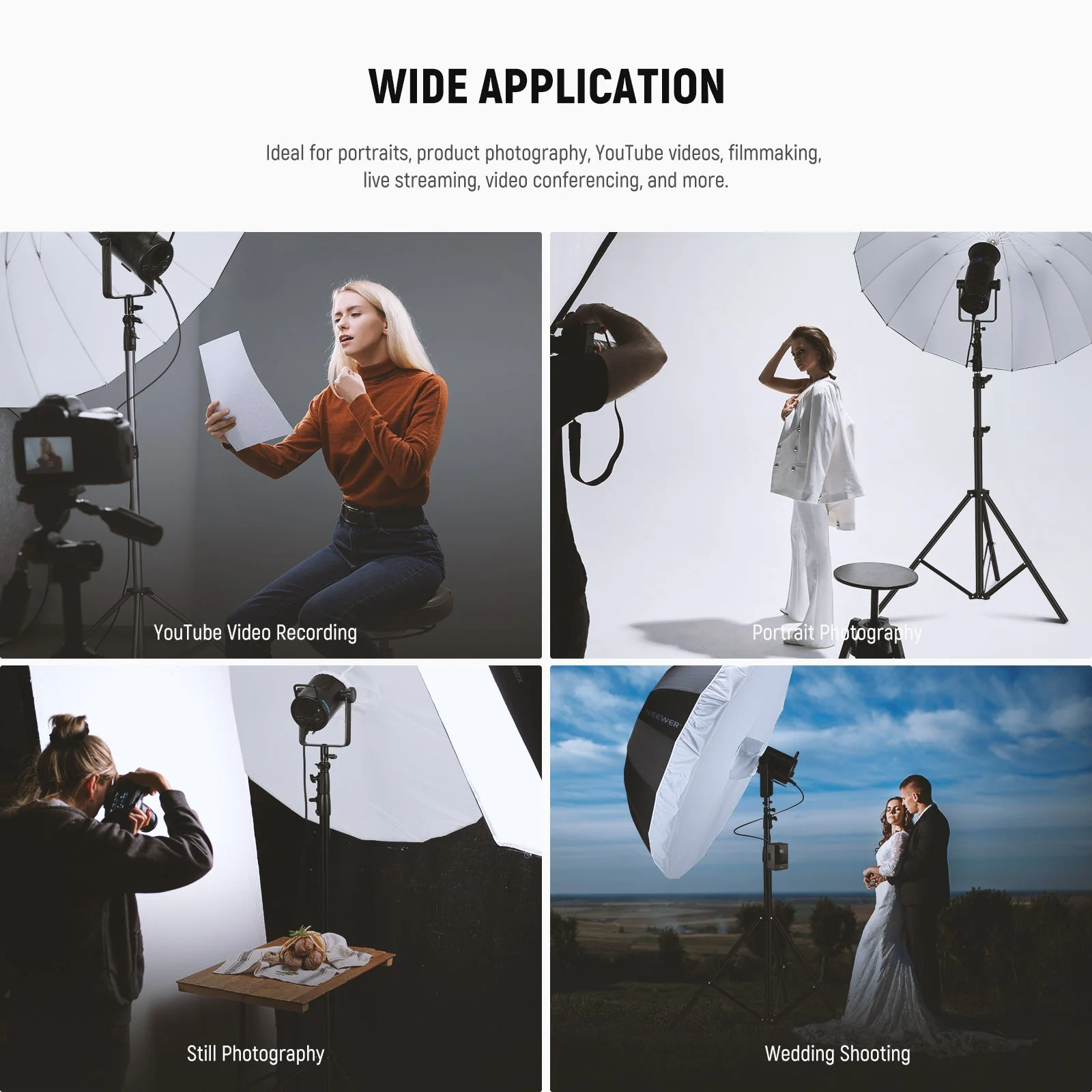 NEEWER Black/White/Silver Parabolic Reflective Umbrella with Diffuser - Image 8