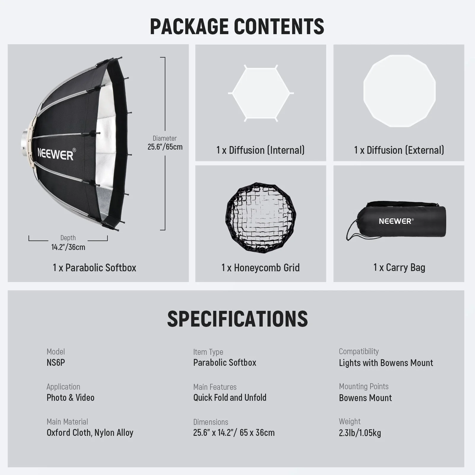 NEEWER NS6P 25.6"/33.5" Parabolic Softbox Dodecagon - Image 8