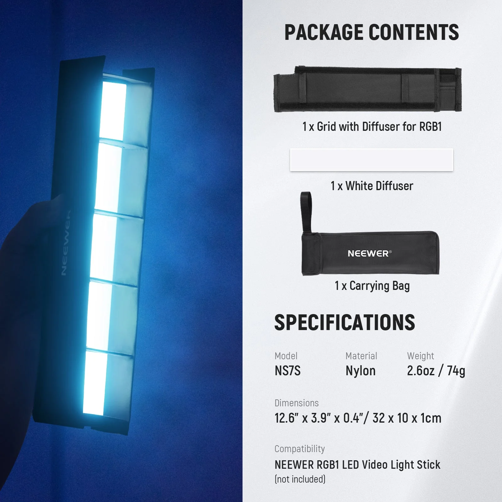 NEEWER NS7S Tube Light Grid Softbox Diffuser for RGB1 - Image 7