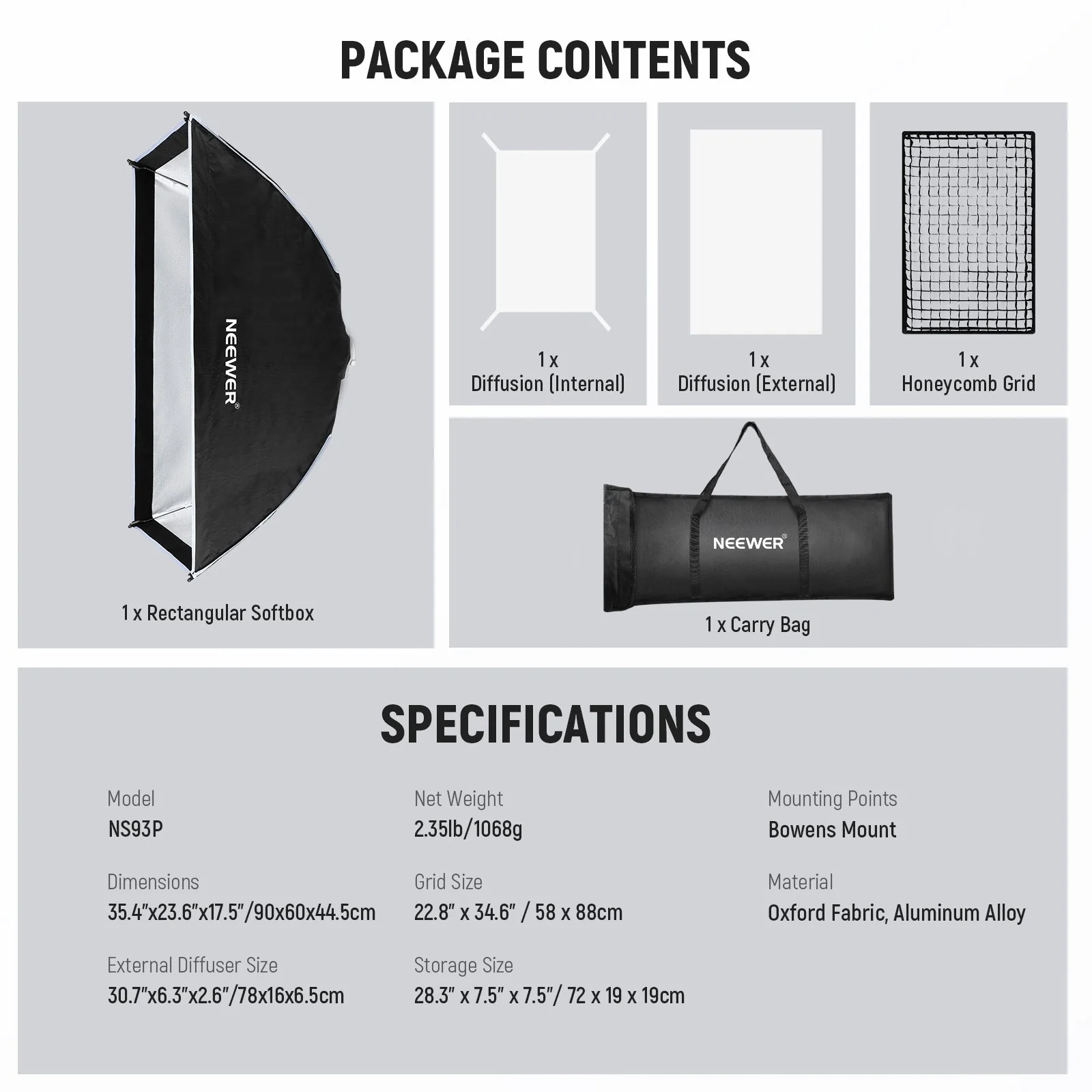 NEEWER NS93P/NS94P Rectangular Quick Release Softbox with Bowens Mount - Image 9