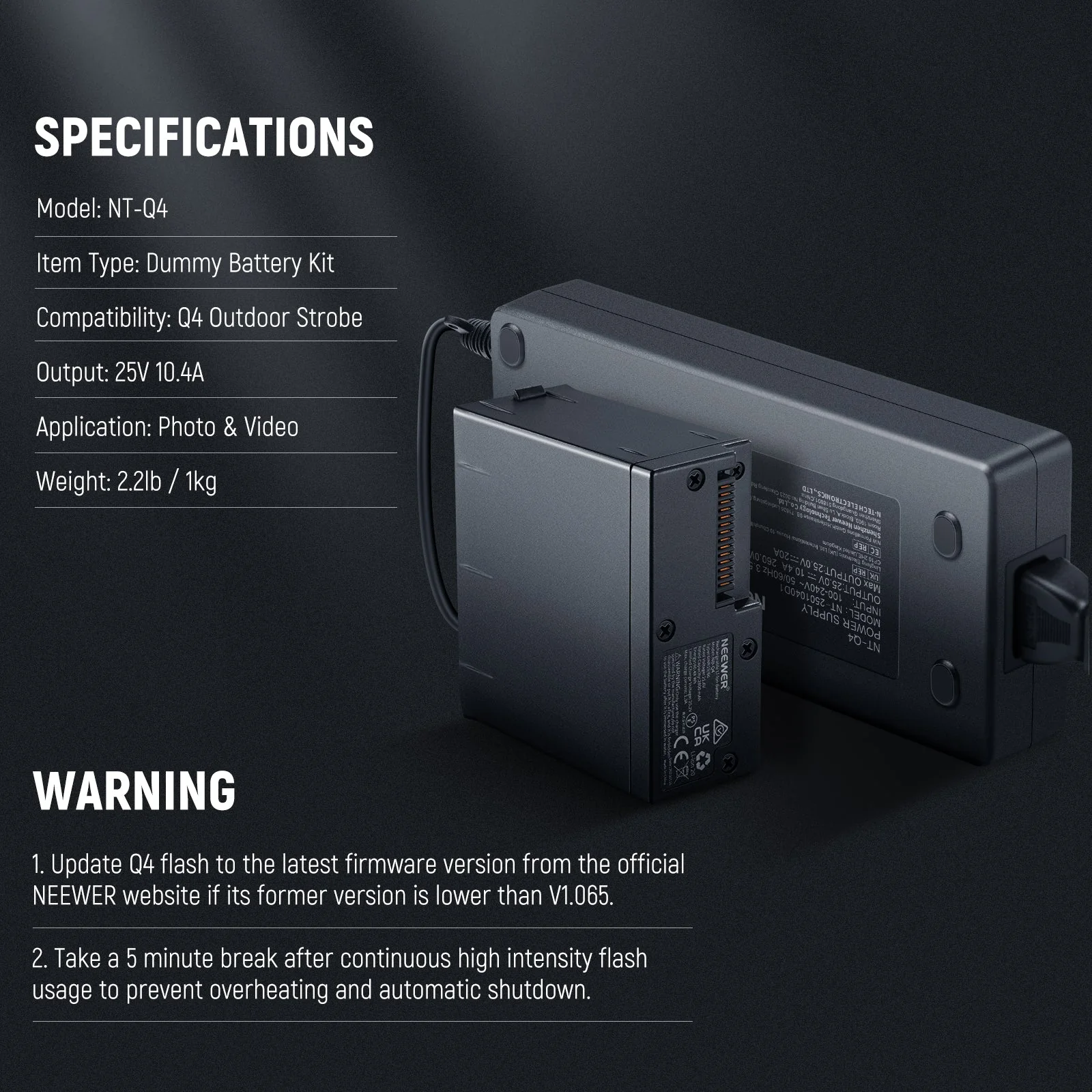 NEEWER NT-Q4 Dummy Battery Kit For Q4 Flash - Image 6