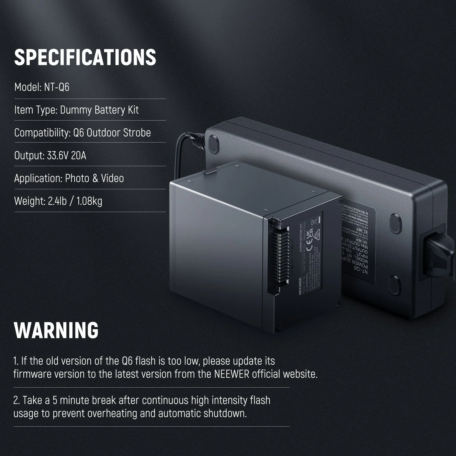 NEEWER NT-Q6 Dummy Battery Kit for Q6 - Image 6