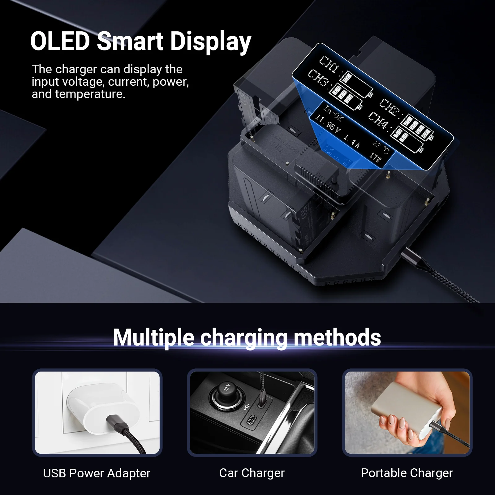 NEEWER NW-F4 100W 4 Channel Charger for NP-F550 NP-F750 NP-F970 Camera Battery - Image 14