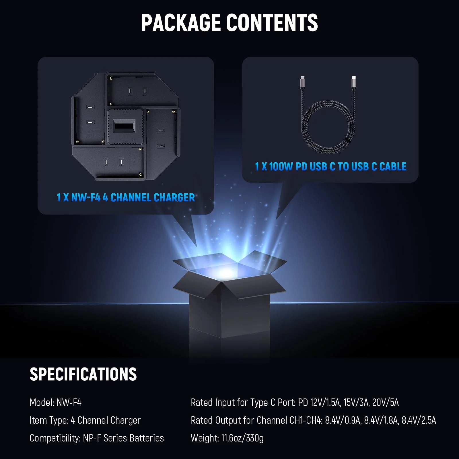 NEEWER NW-F4 100W 4 Channel Charger for NP-F550 NP-F750 NP-F970 Camera Battery - Image 9
