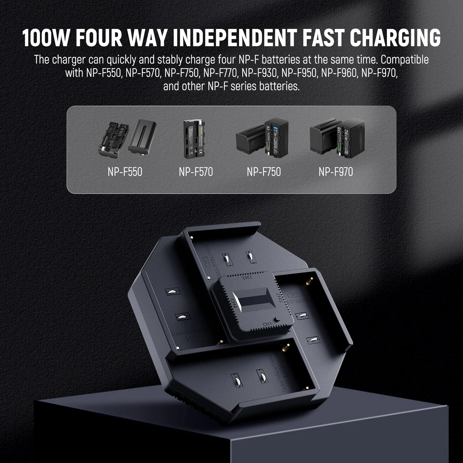 NEEWER NW-F970 7800mAh 4-Pack Batteries & 100W PD Fast Charger Set - Image 4