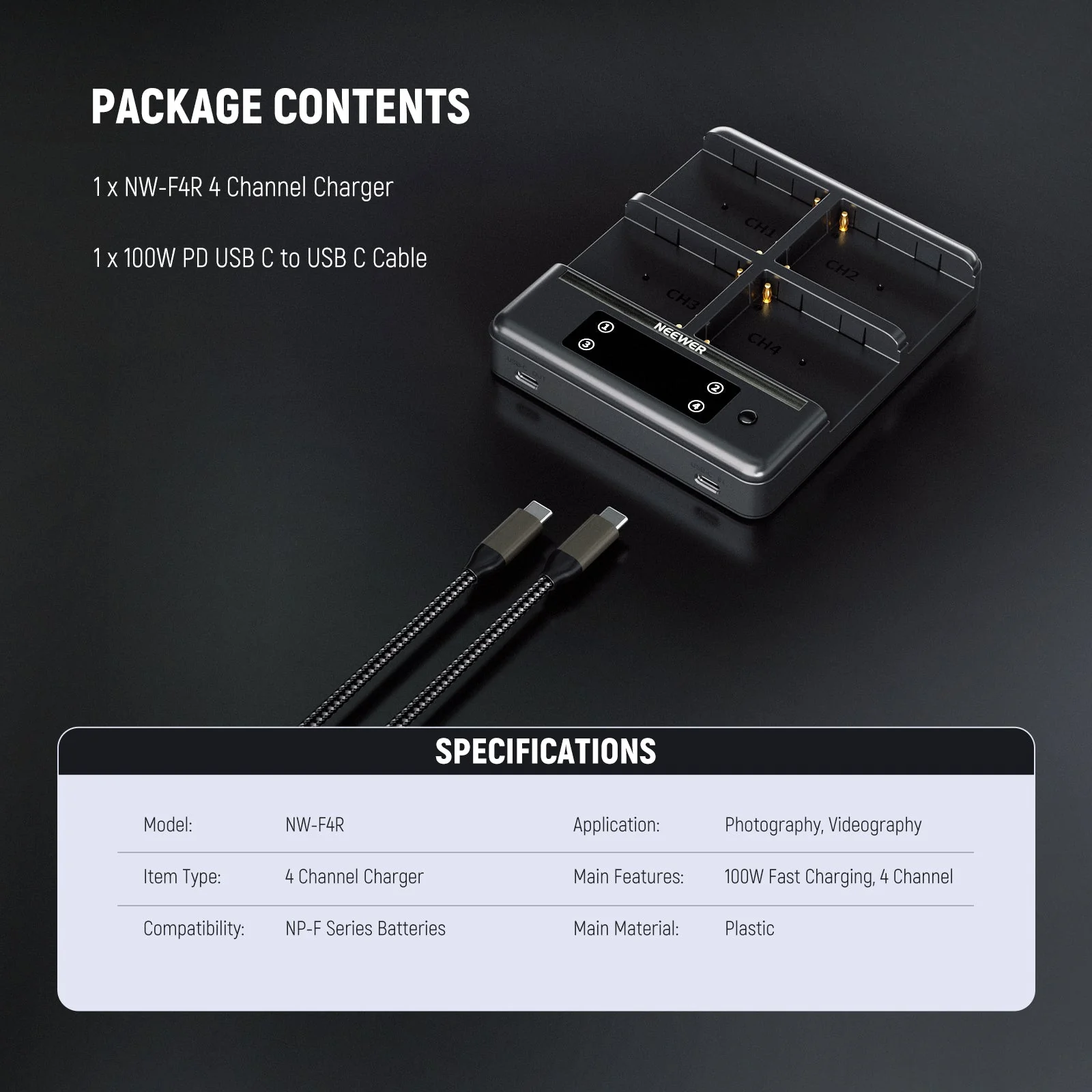 NEEWER NW-F4R 4-Channel Battery Charger for NP-F Series Batteries - Image 8