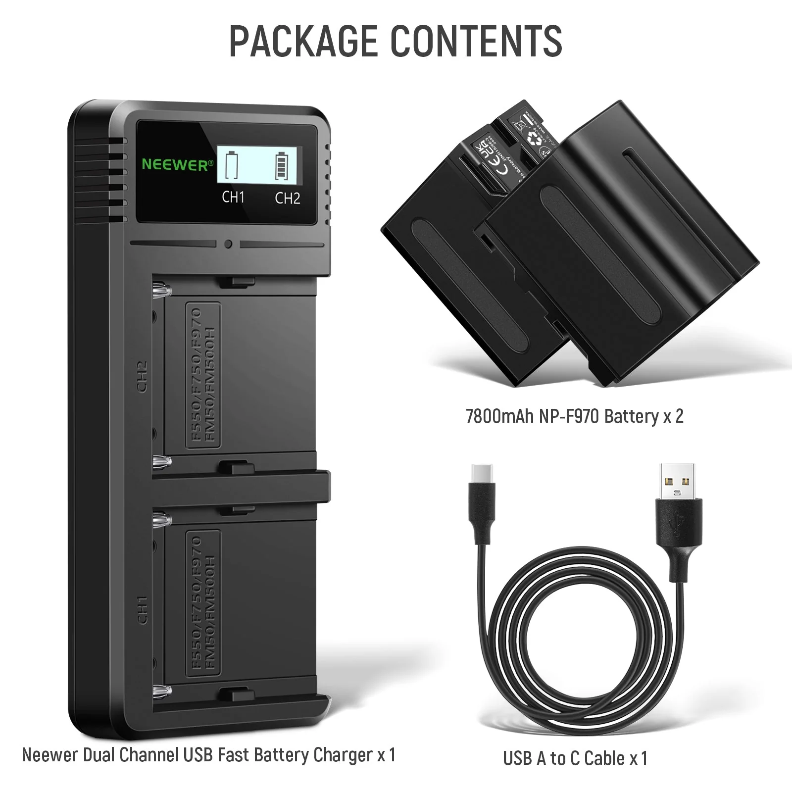 NEEWER 2Pcs 7800mAh NP-F970 Replacement Batteries and Charger Set - Image 9
