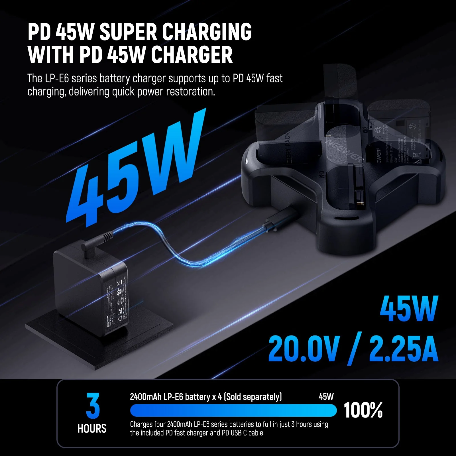 NEEWER NW-P4 45W PD 4-Channel USB Camera Battery Charger for LP-E6 - Image 2