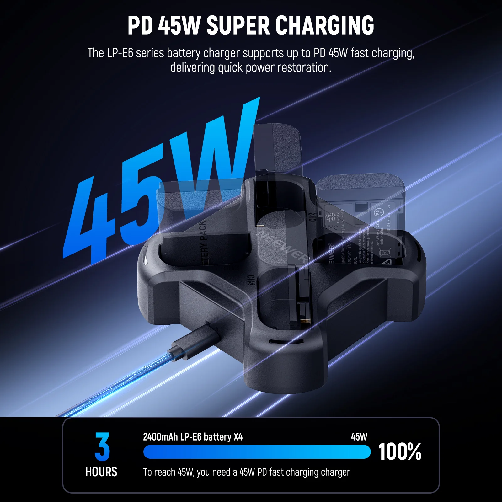 NEEWER NW-P4 LP-E6 Battery Charger with PD 45W Fast Charging - Image 2