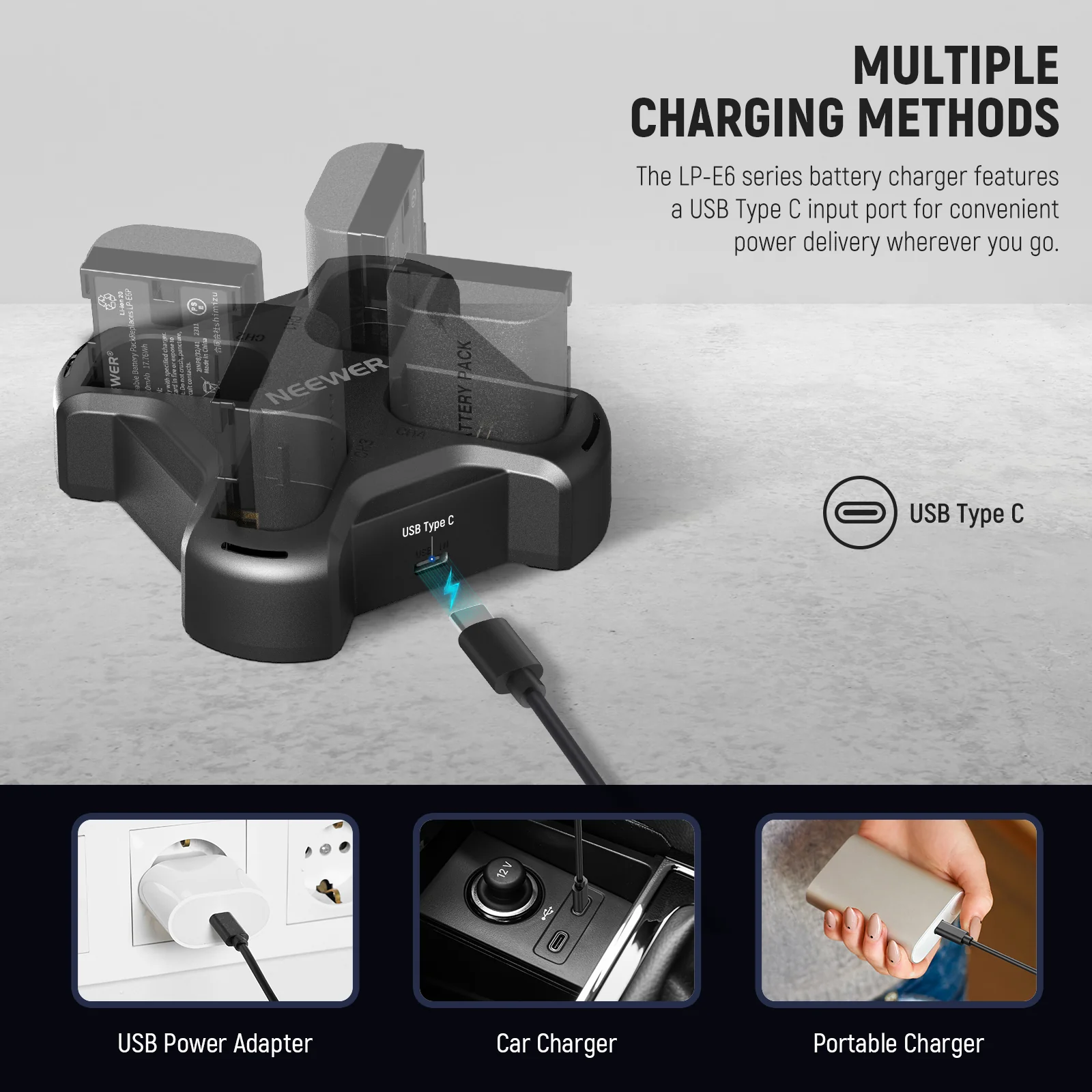 NEEWER NW-P4 LP-E6 Battery Charger with PD 45W Fast Charging - Image 4