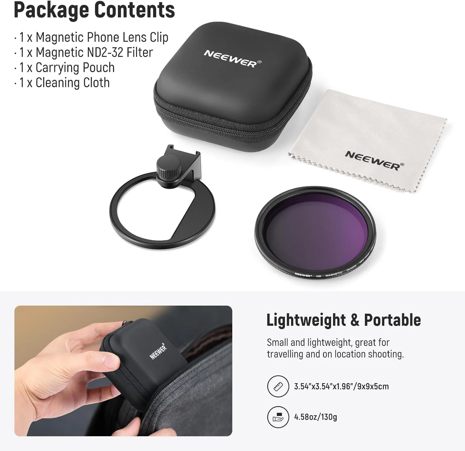 NEEWER Clip On 67mm ND2-ND32 HD Variable Phone Lens Filter Kit - Image 17
