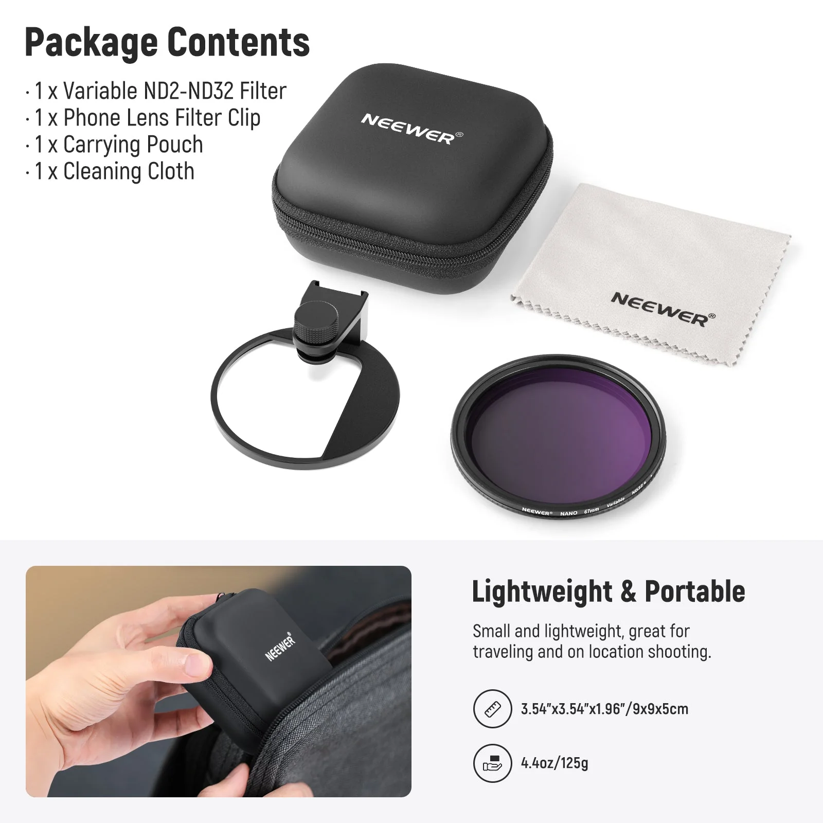 NEEWER Clip On 67mm ND2-ND32 HD Variable Phone Lens Filter Kit - Image 9