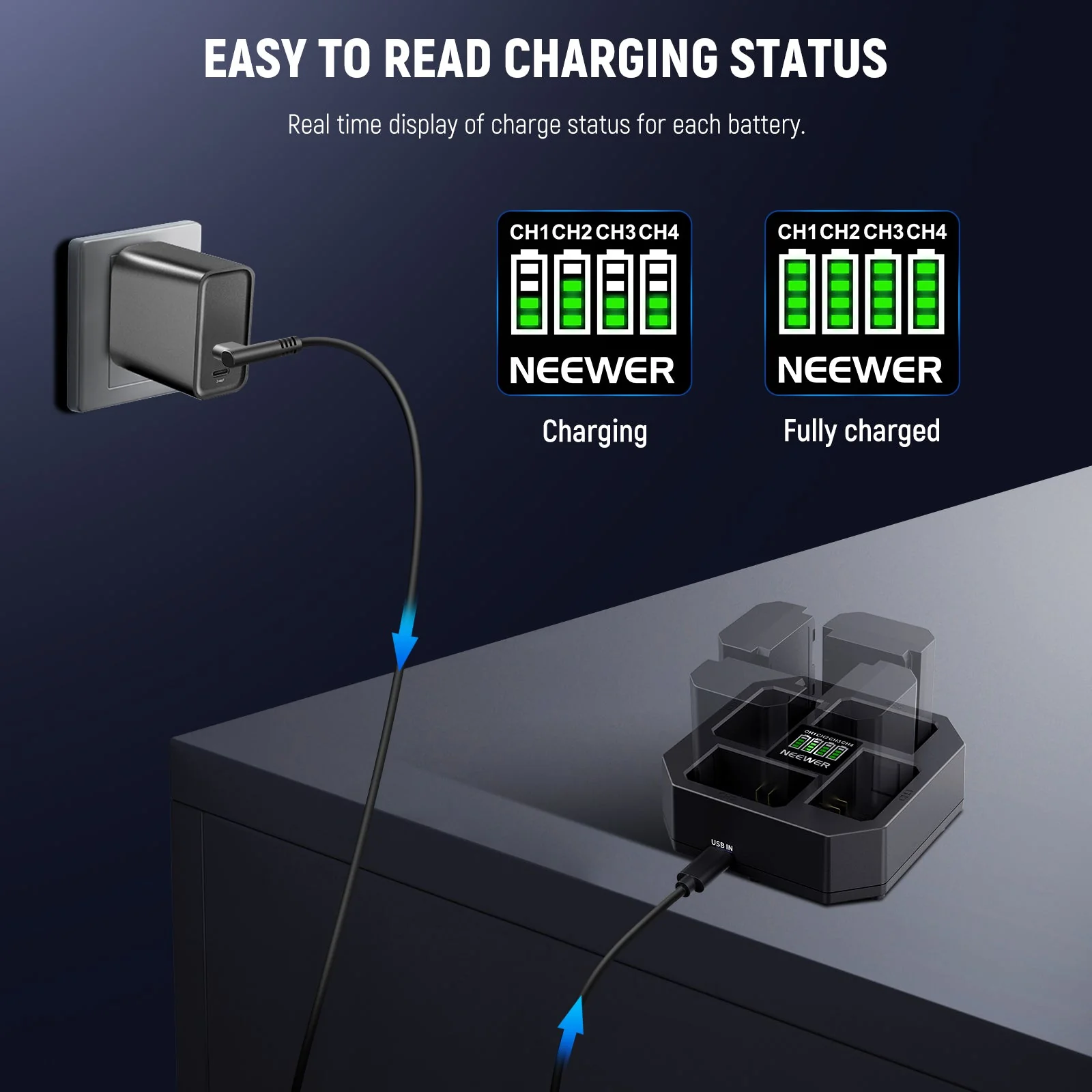 NEEWER NW-Z4 4-Channel Charger 45W PD Fast Charging for NP-FZ100 Battery - Image 6
