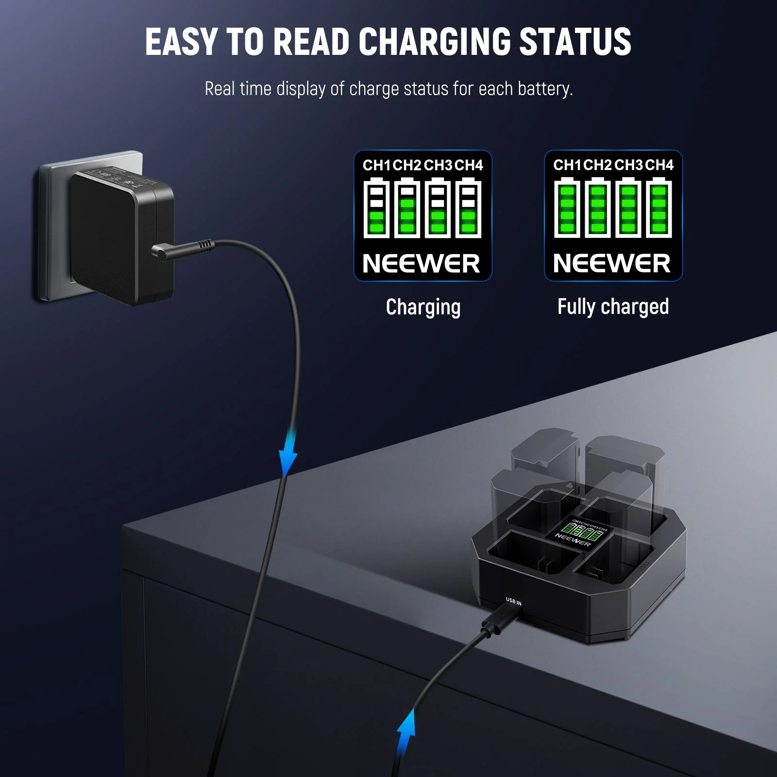NEEWER NW-Z4 4 Channel NP-FZ100 Charger with 45W PD Fast Charger - Image 6