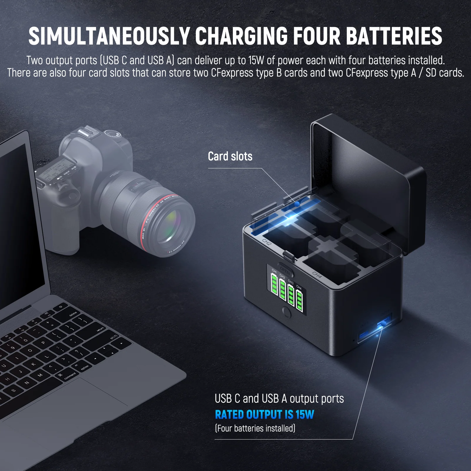 NEEWER NW-ZP4 2 in 1 Four Channel USB Battery Charger for NP-FZ100 & LP-E6 - Image 13