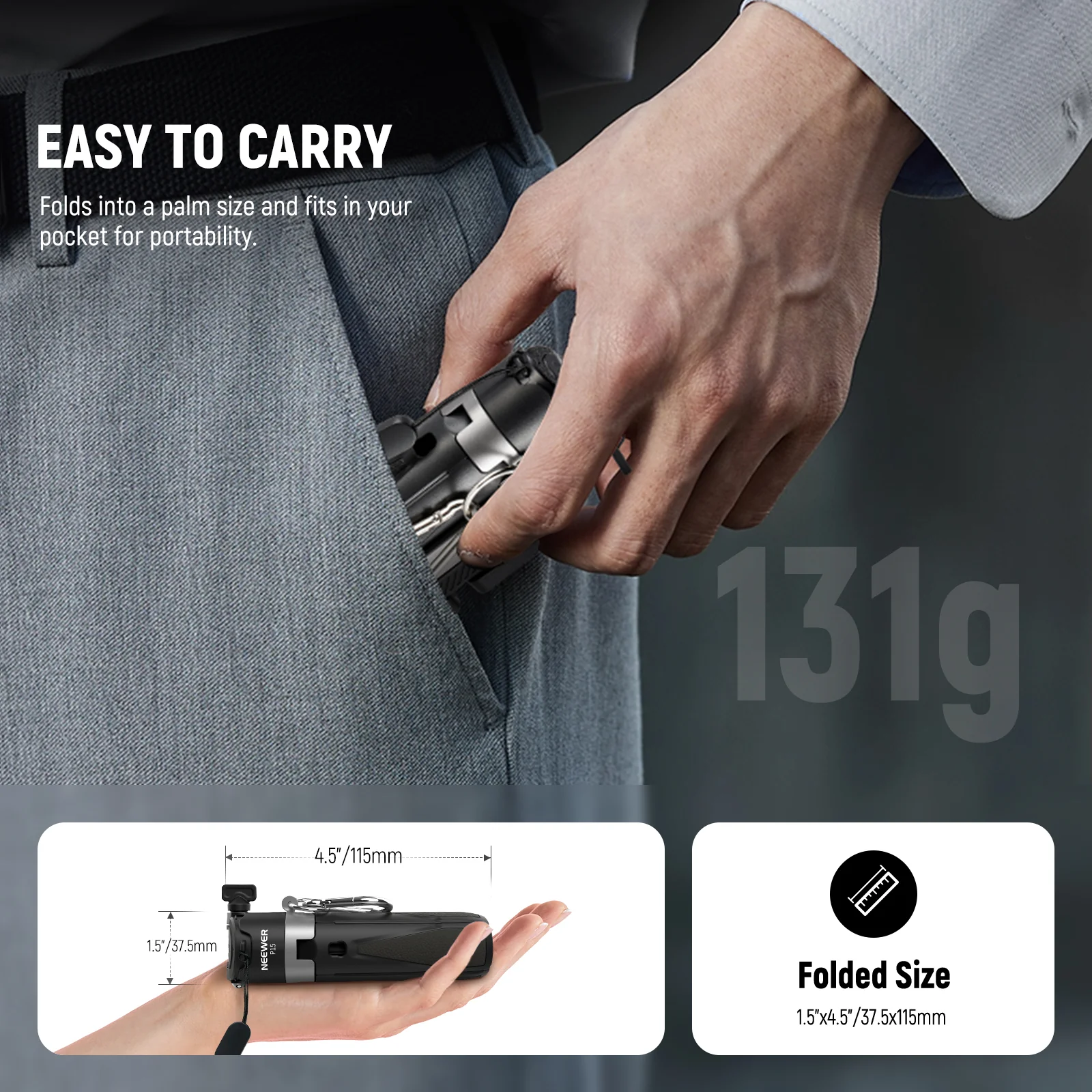 NEEWER P15 Foldable Selfie Stick Phone Tripod with Bluetooth Remote - Image 14
