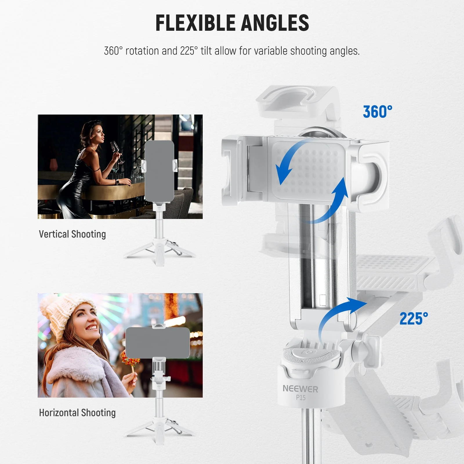 NEEWER P15 Foldable Selfie Stick Phone Tripod with Bluetooth Remote - Image 4