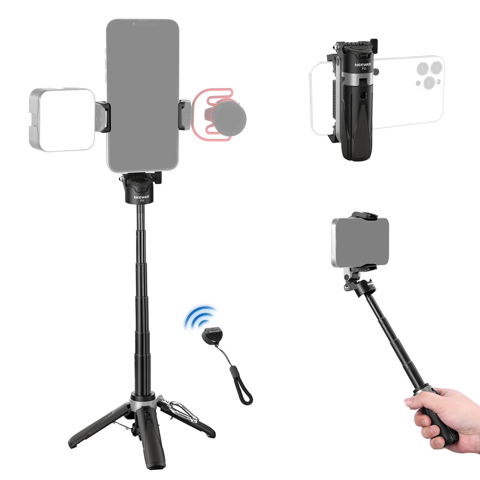NEEWER P15 Foldable Selfie Stick Phone Tripod with Bluetooth Remote - Image 9