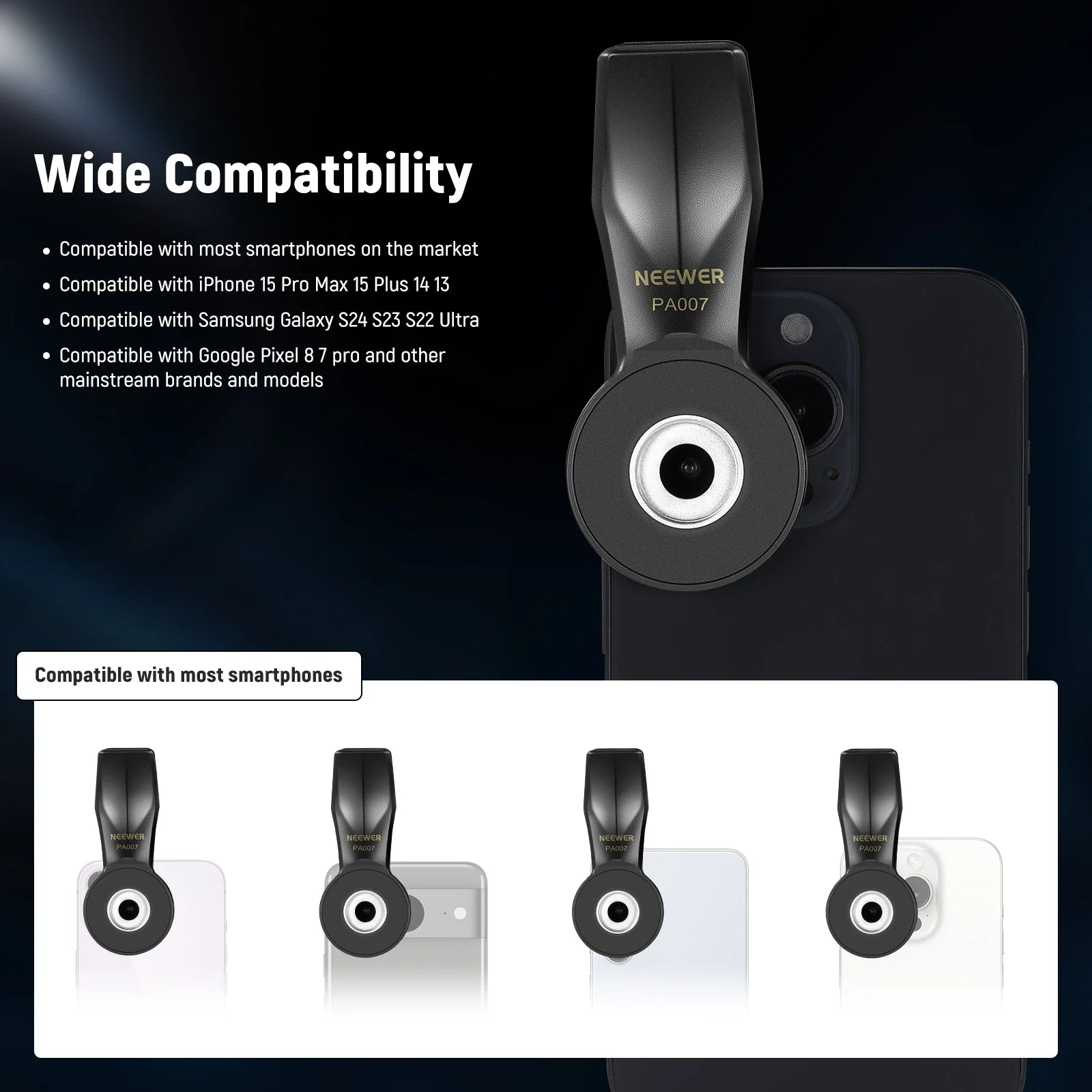 NEEWER PA007 Universal Phone Clamp for 17mm Threaded Lens - Image 4