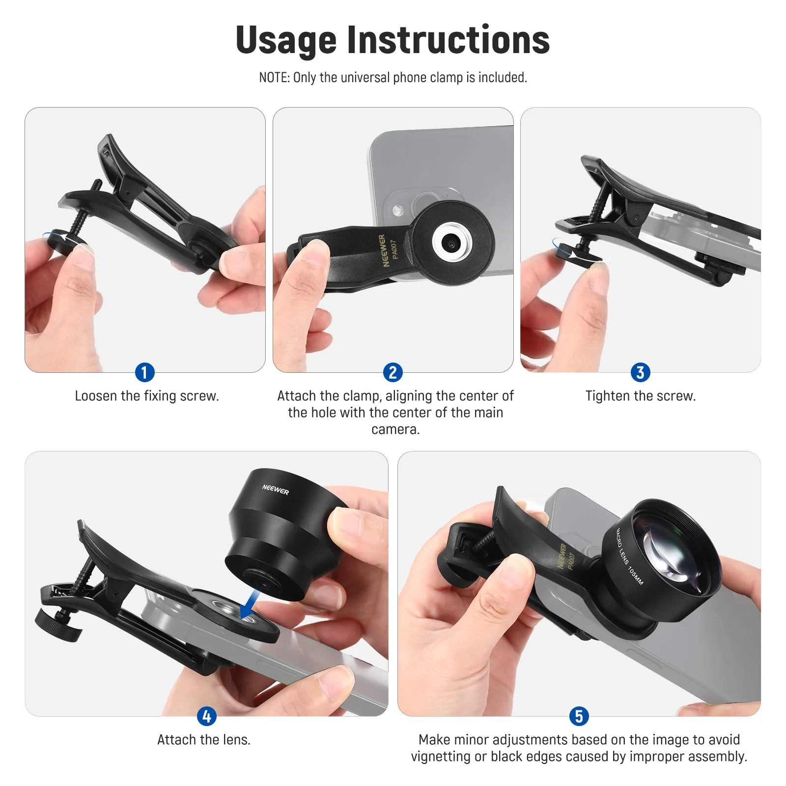NEEWER PA007 Universal Phone Clamp for 17mm Threaded Lens - Image 5