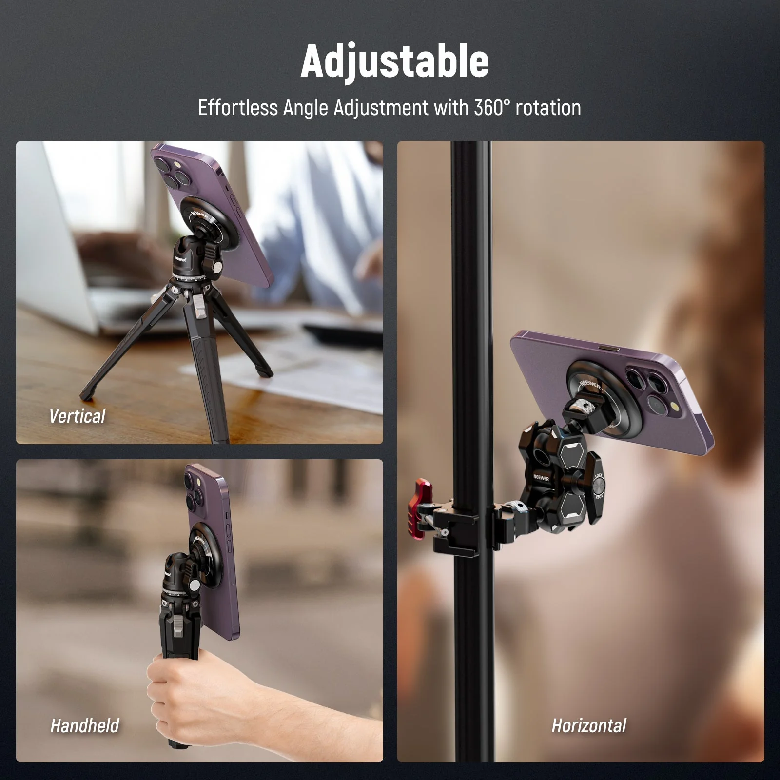 NEEWER PA010 Magnetic Phone Tripod Mount Adapter for iPhone MagSafe - Image 4