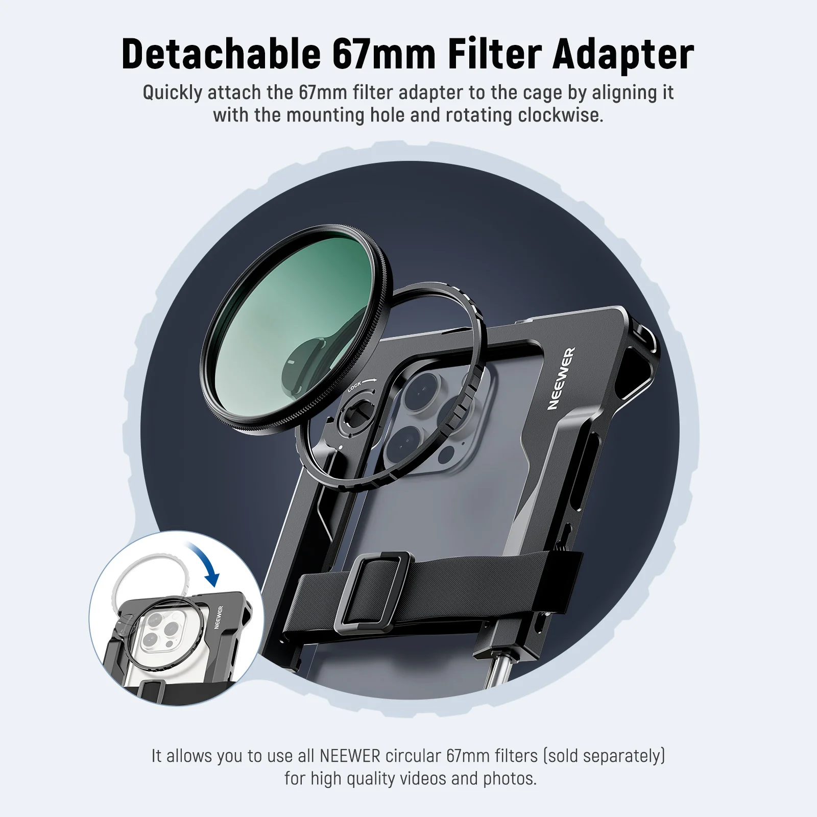 NEEWER PA017 Universal Phone Video Rig with Filter Adapter & Strap - Image 4