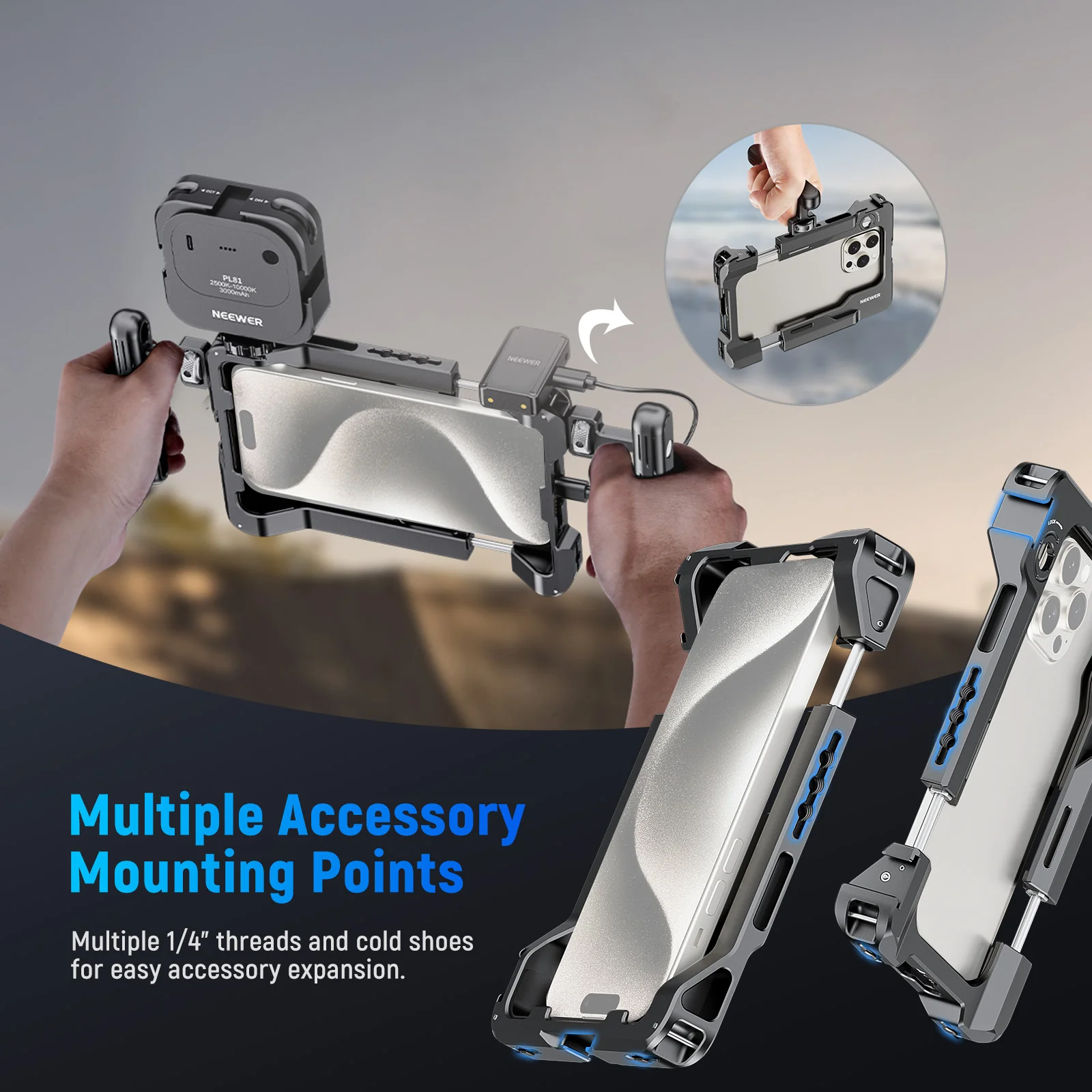 NEEWER PA017 Universal Phone Video Rig with Filter Adapter & Strap - Image 6