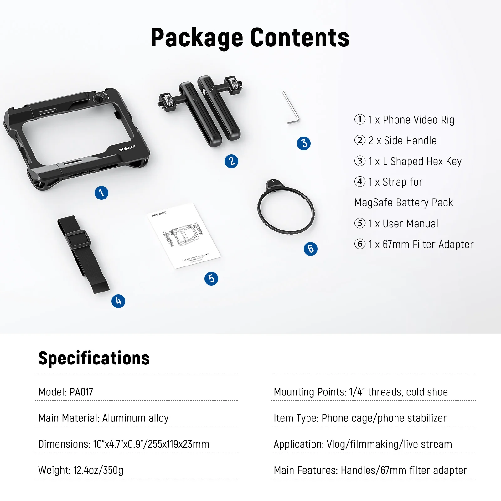 NEEWER PA017 Universal Phone Video Rig with Filter Adapter & Strap - Image 8