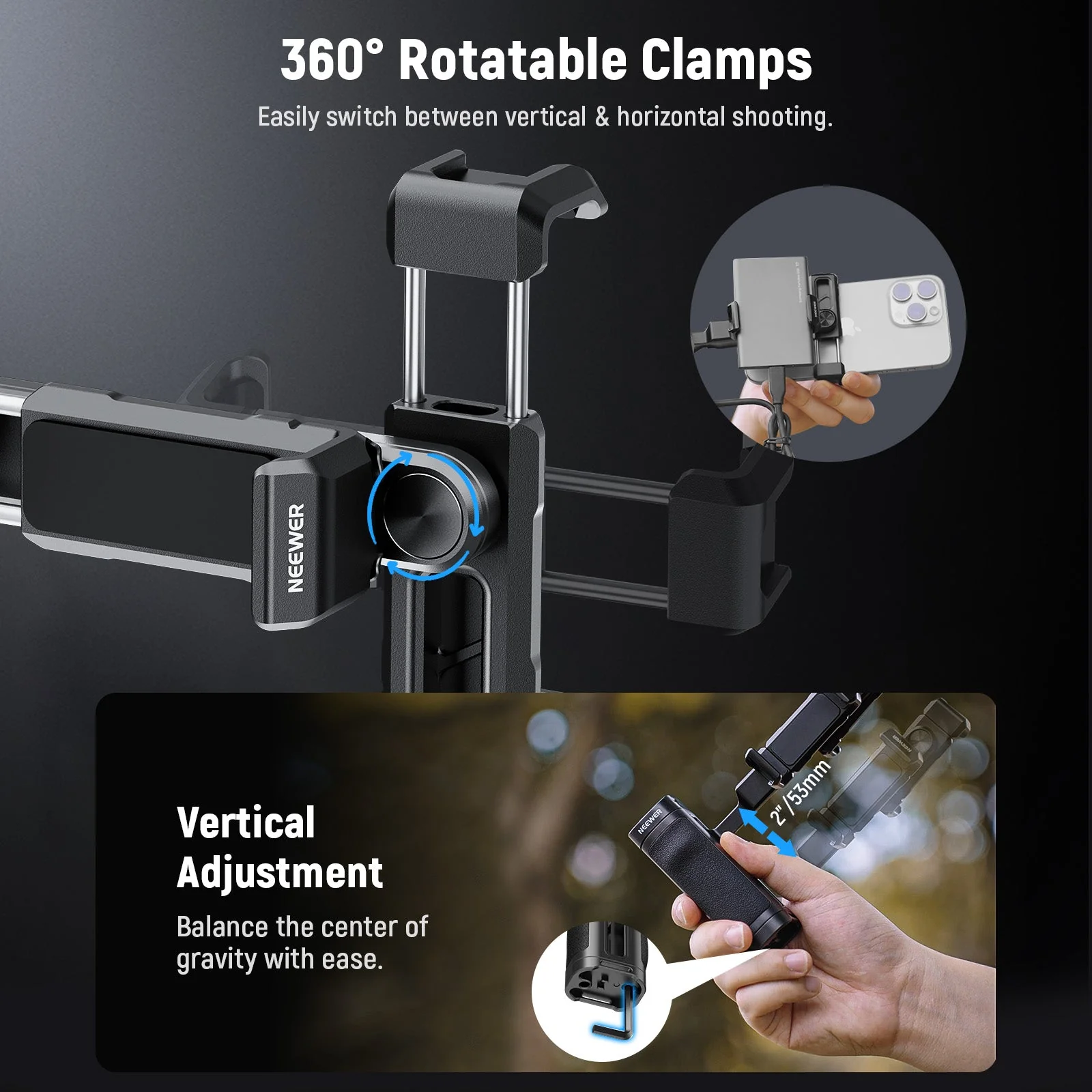 NEEWER PA028E Bluetooth Side Handle with Phone Holder & SSD Holder - Image 4