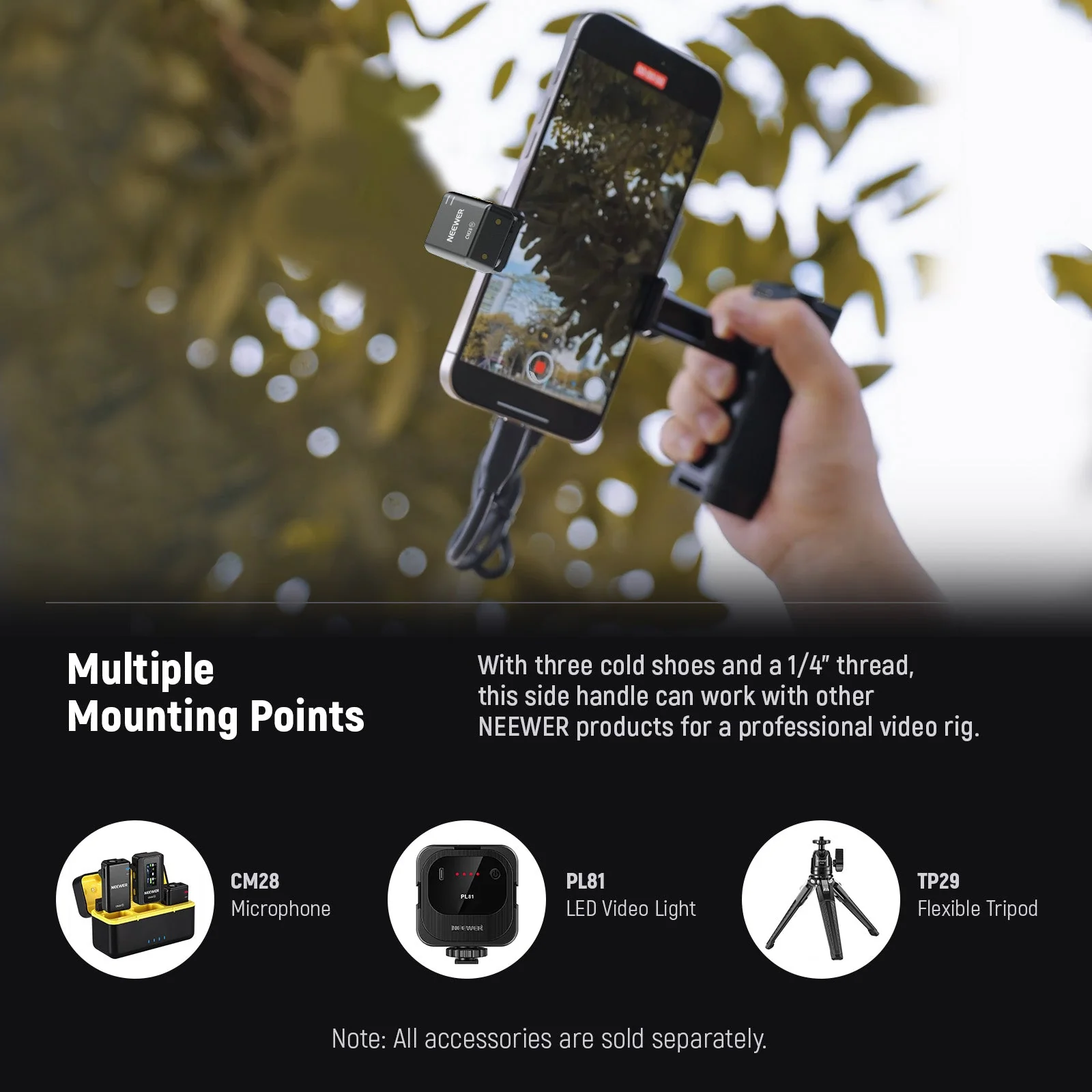 NEEWER PA028E Bluetooth Side Handle with Phone Holder & SSD Holder - Image 7