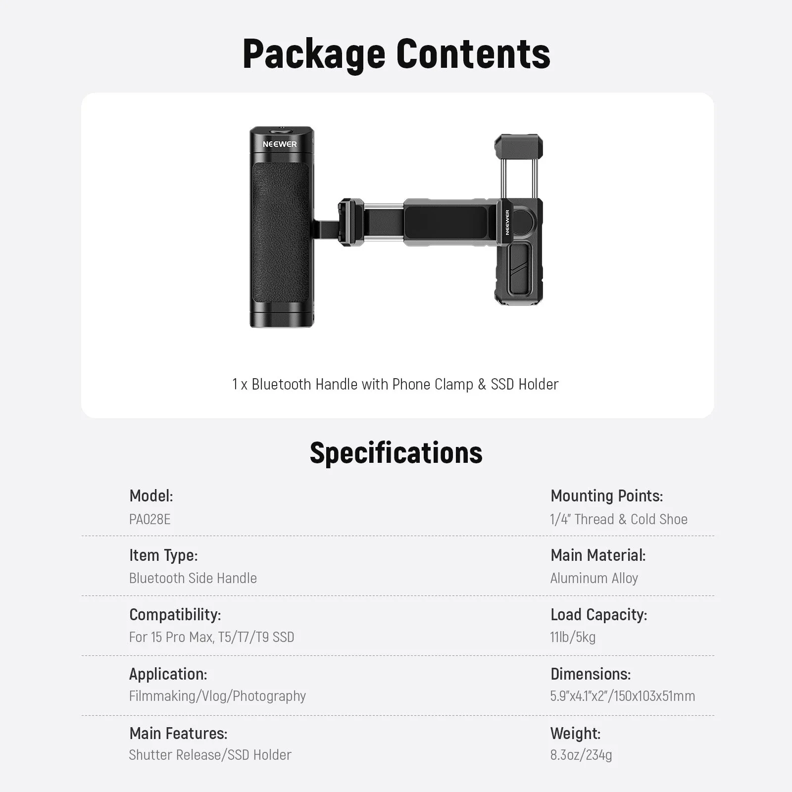 NEEWER PA028E Bluetooth Side Handle with Phone Holder & SSD Holder - Image 8