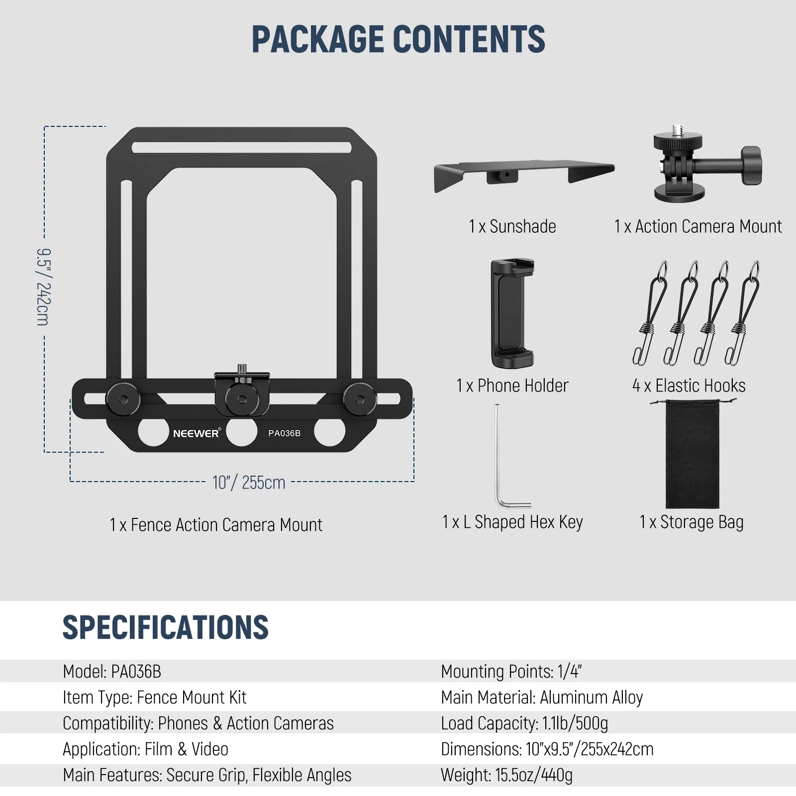NEEWER PA036B Fence Phone & Camera Mount - Image 8