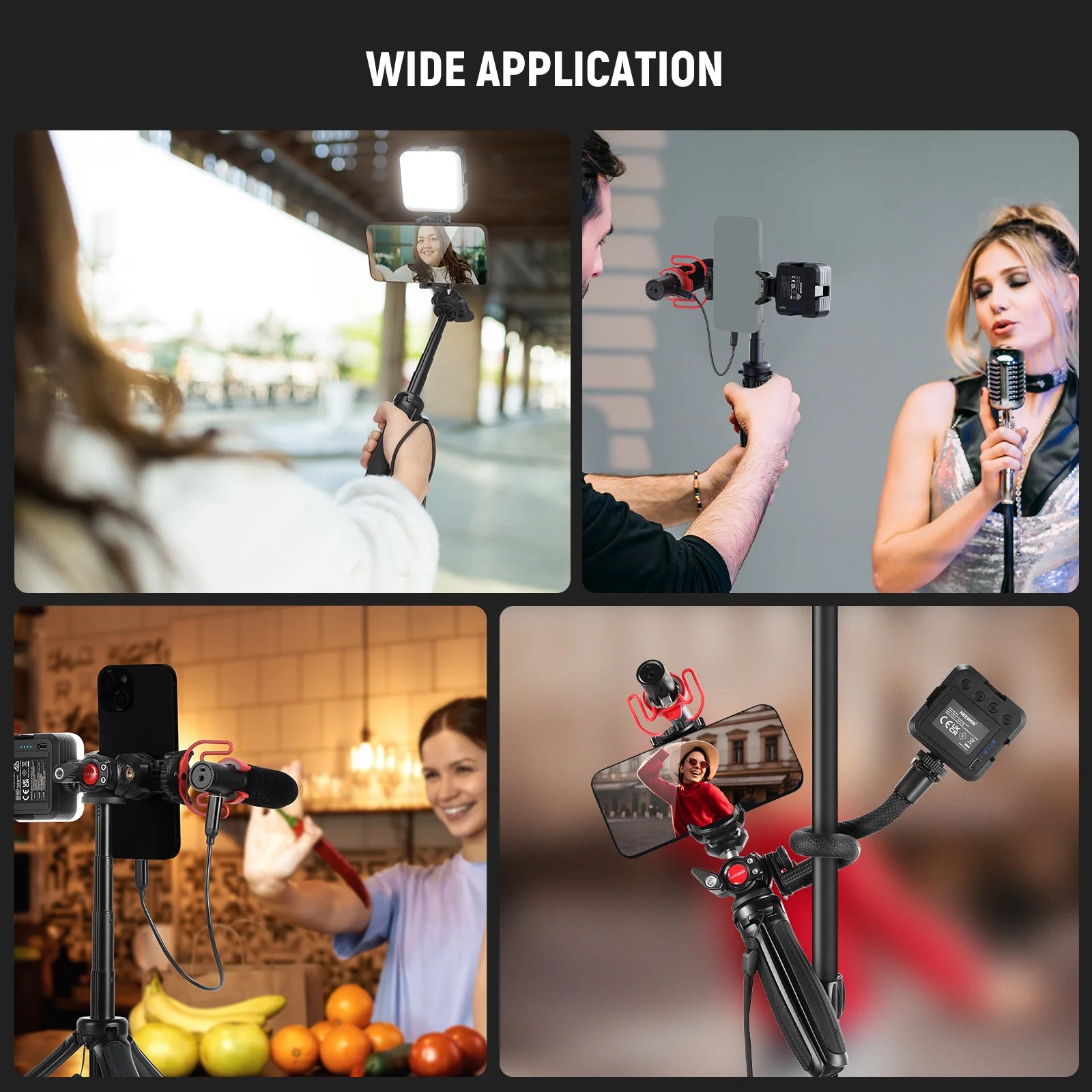 NEEWER PA045 Phone Vlogging Kit with Bi-Color Light/Mic/Selfie Stick - Image 7