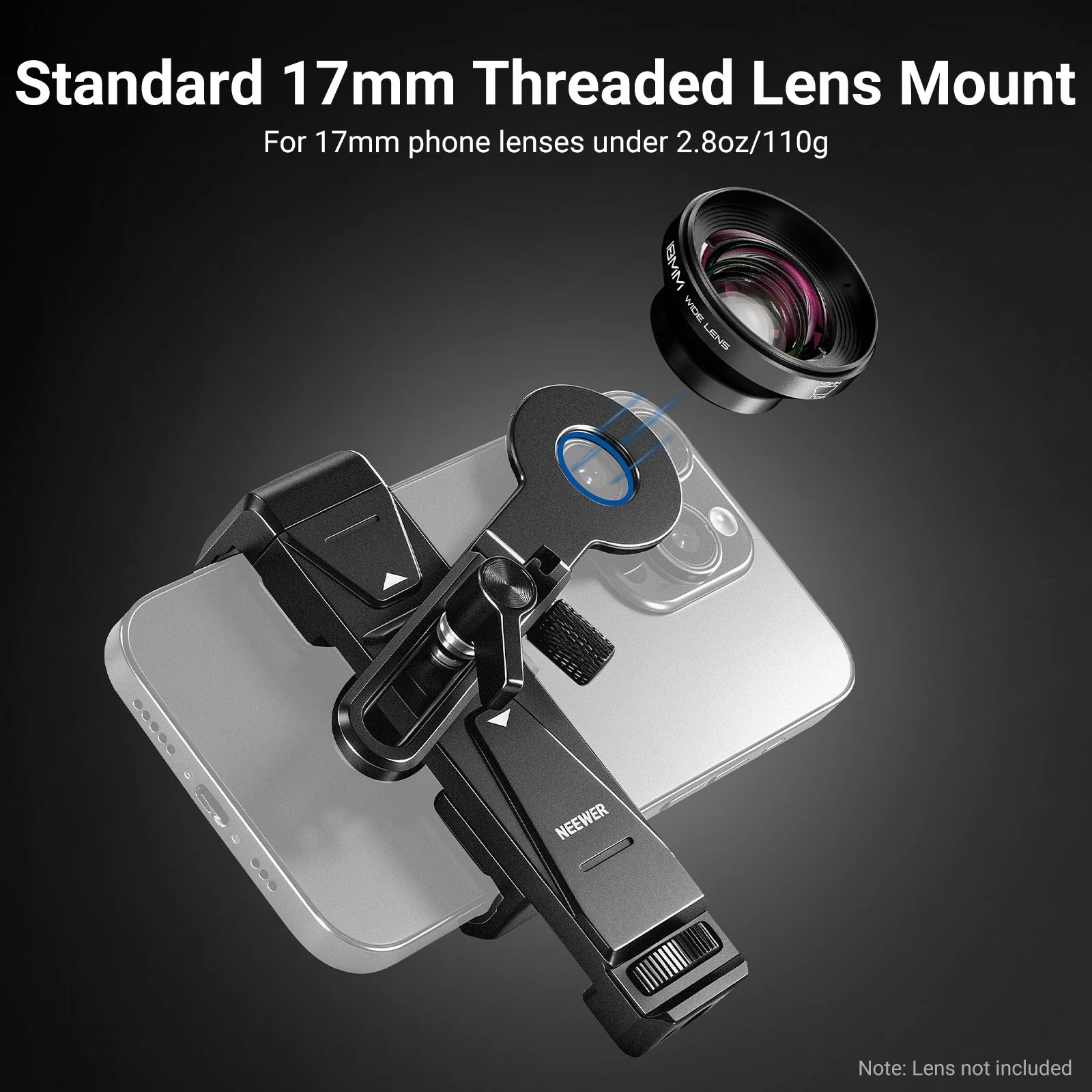 NEEWER PA047 PRO Universal Phone Holder with Lens Adapter & Filter Ring - Image 3