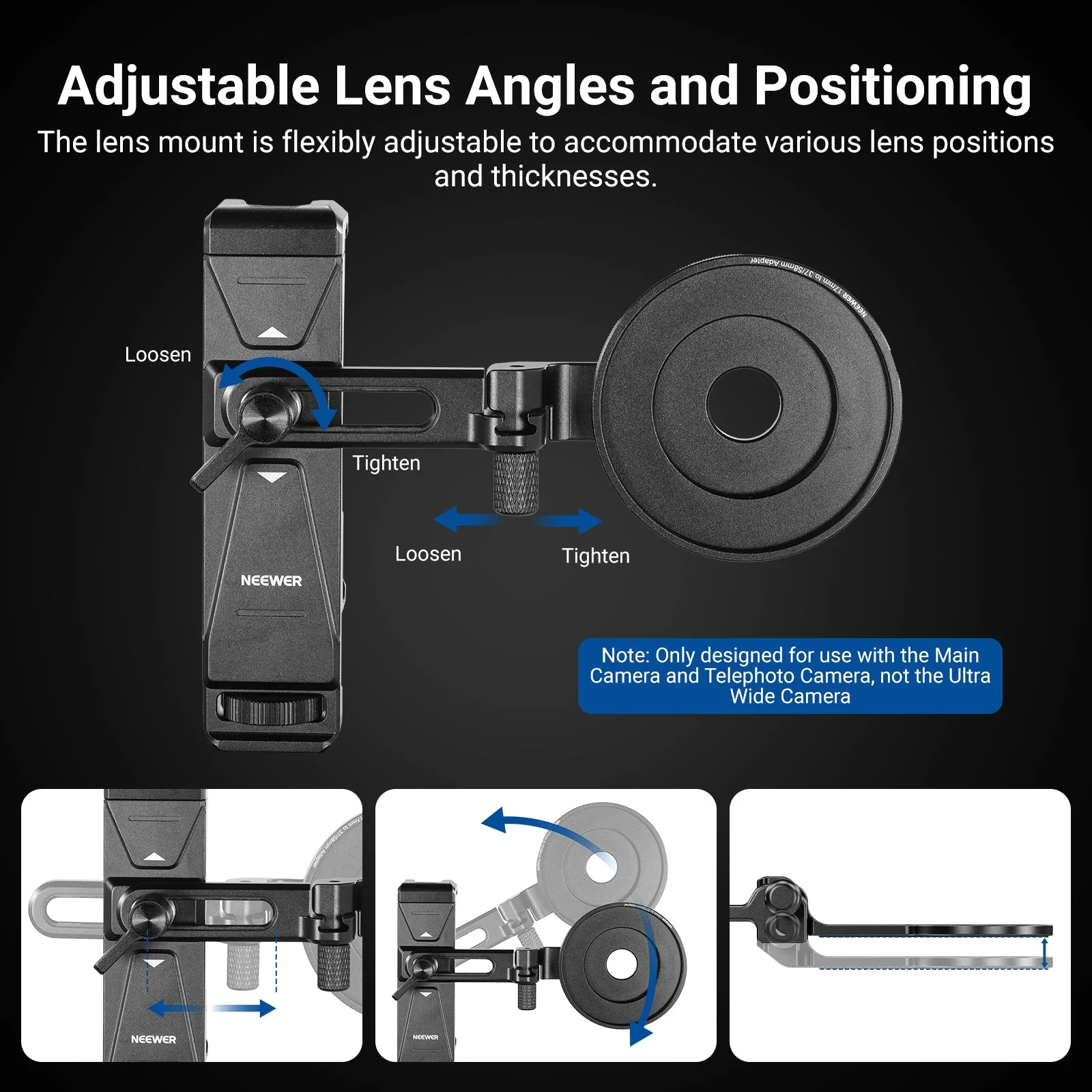 NEEWER PA047 PRO Universal Phone Holder with Lens Adapter & Filter Ring - Image 4