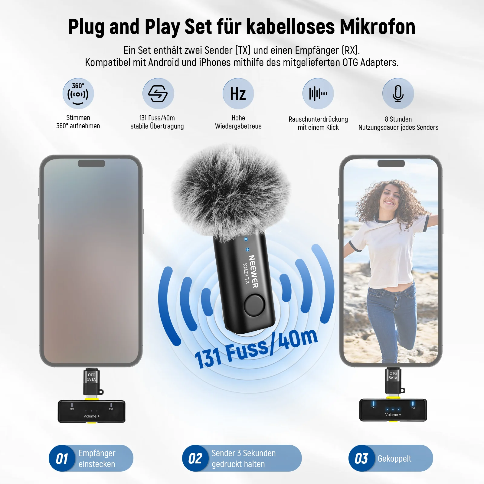NEEWER PA048 Phone Vlogging Kit with RGB Light/Wireless Mic/Selfie Stick - Image 7
